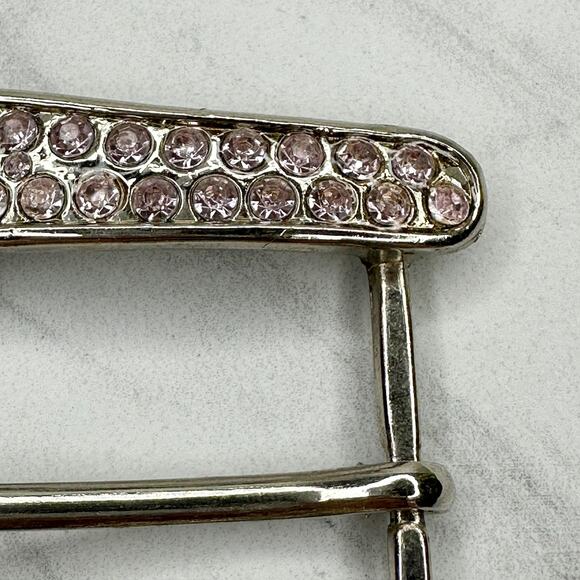 Pink Rhinestone Studded Silver Tone Belt Buckle - Picture 4 of 11